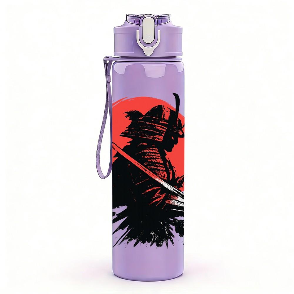 1PC Samurai Warrior Silhouette 750ml Color Plastic Sports Water Bottle Leakproof Flip Straw Lid Suitable for Sports Office Home Use