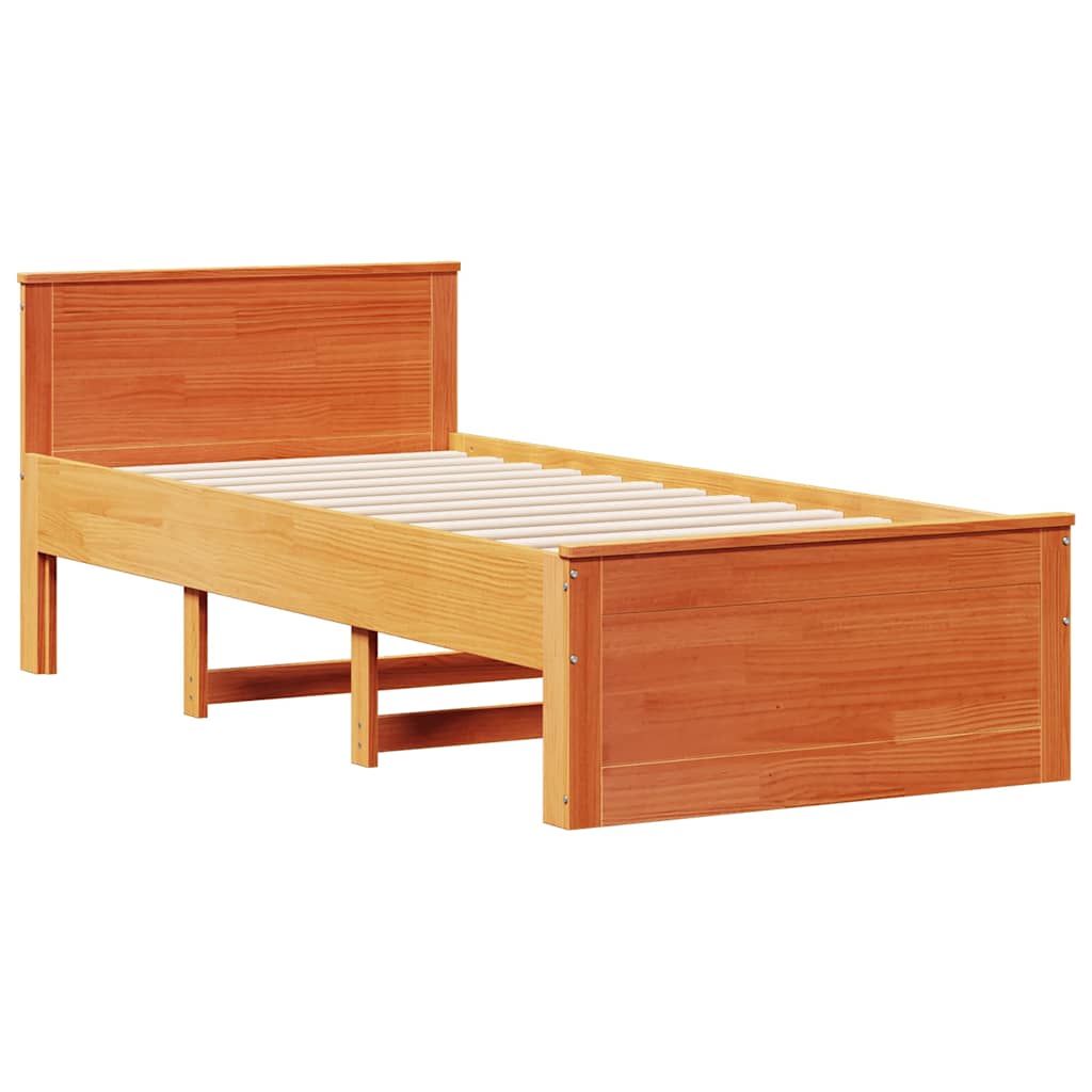 Solid Wood Bed without Mattress with Headboard Wax Brown 75 x 190 cm