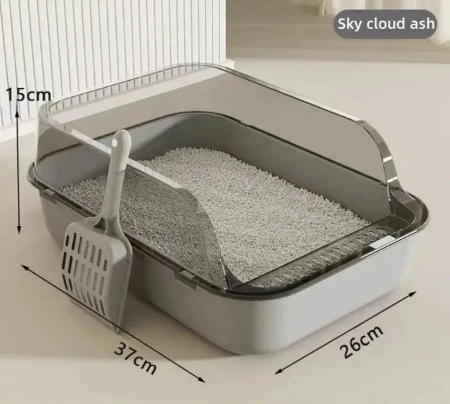 Kitty Semi-Enclosed Cat Litter Box - Splashproof Cat Toilet Tray Cleaning Basin Supplies Suitable for Kittens & Pet Cat Bedpan