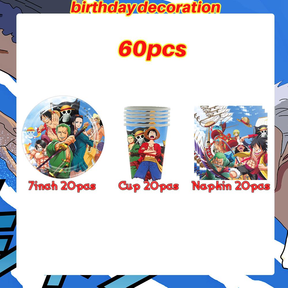 Dekoracje Urodzinowe One Piece Balon Luffy Zoro Jednorazowe Talerzyki Imprezowe Baner Dekoracja Tortu Torebki na Prezenty Chłopcy Akcesoria na Baby Shower