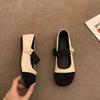 2025 Spring One-word with Mary Jane Women's Shoes Small Thick Heel Square Head Shallow Mouth Single Shoes