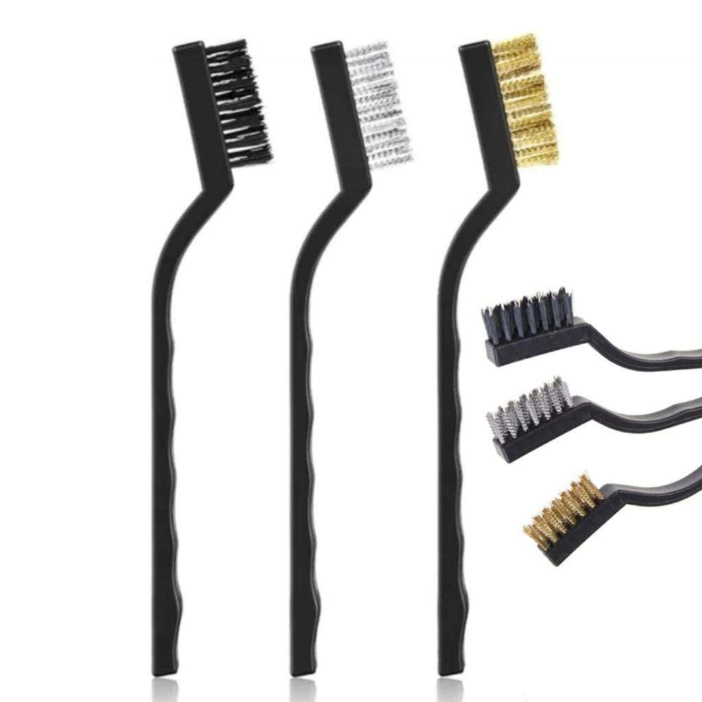 Rosfix Set di 3 Spazzole per Pulizia – Acciaio, Ottone, Nylon | Lunghezza 166 mm | Manico Ergonomico, Elevata Durata