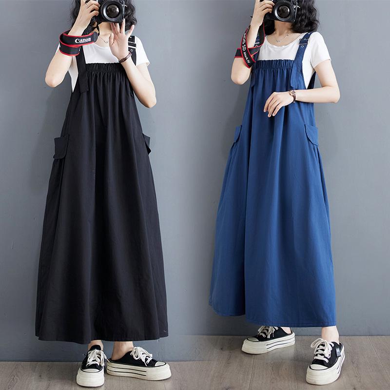 Sleek Summer Korean-Style Plus-Size Spaghetti Strap Overalls Dress