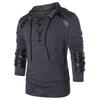 Heren winter trekkoord vintage leer patchwork lange mouwen hooded tops blouses