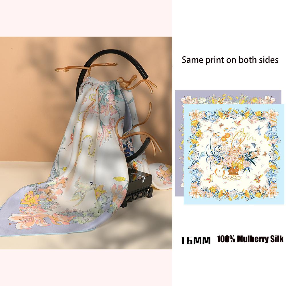 

88*88см 16мм 100% Шарф из шелка-тутового шелкопряда Роскошный квадратный платок с принтом Элегантный Легкий Мягкий Модный аксессуар Премиальный подарок для женщин Шикарный 88*88CM