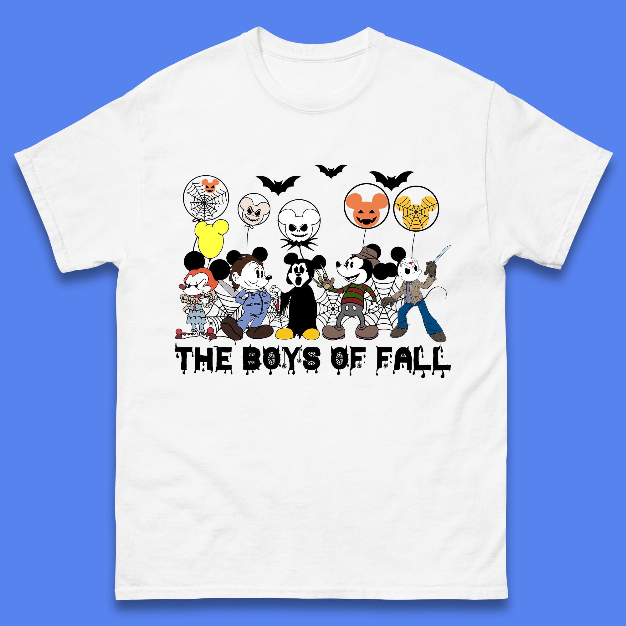 The Boys Of Fall Halloween Disney Mickey Mouse & Friends Horror Movie Characters Mens Tee Top 2XL