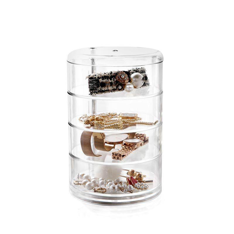 Dustproof Acrylic Earrings Jewelry Storage Box Display Stand Round Rotating Rack Holder ((Not Including Jewelry))