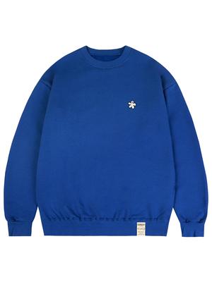 SWEATSHIRT [Unisexe] Sweatshirt Brodé Fleur Étrange Blanc_Bleu Cobalt