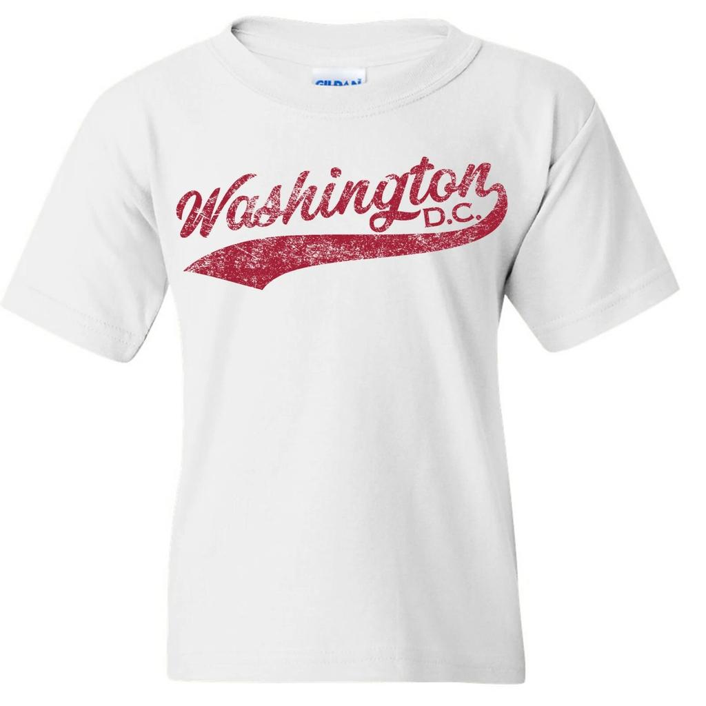 Washington DC City Baseball Script - Hometown Pride Youth T Shirt - White