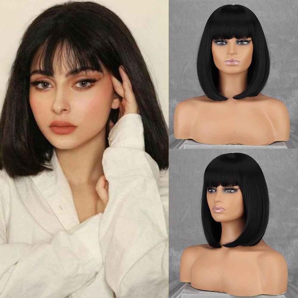 MERISIHAIR женский белый прямой парик до плеч с челкой из синтетического волокна, короткий прямой повседневный парик для косплея 30 cm