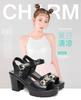 Summer New Catwalk Thick Heel Sandals Women's Waterproof Table Fish Mouth Fashion Metal Medium and High Heel Fashion Sandals One-word Buckle