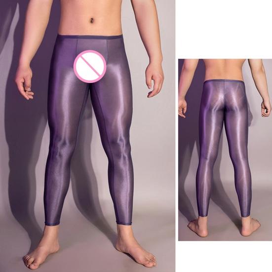 Pánské sexy dlouhé kalhoty průhledné olejově lesklé ultratenké strečové legíny lesklé ledové Silky Comfort úzké kalhoty