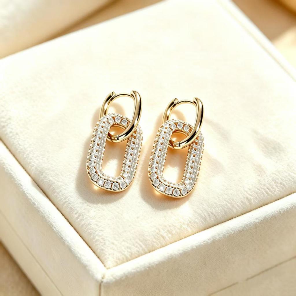 Exaggerated Brass Zircon Diamond Earrings - Trendy European & American Style