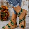 2026 New Yellow Embroidered Faux Flower Fashion Sandals Flat Plus Size 43 Summer Outdoor Beach Shoes Travel Mom Shoes