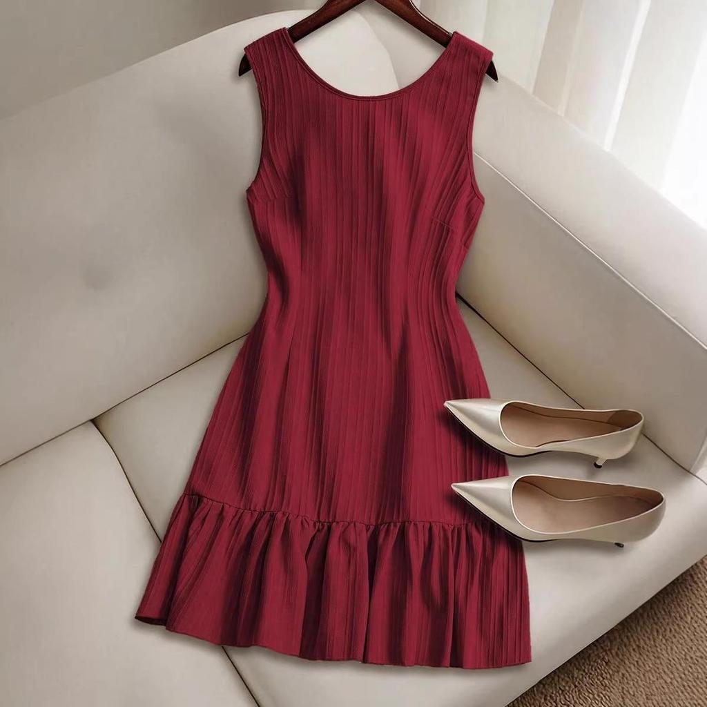 High-Quality European & American Sleeveless Knit Midi Dress - Elegant Women's Vest Style