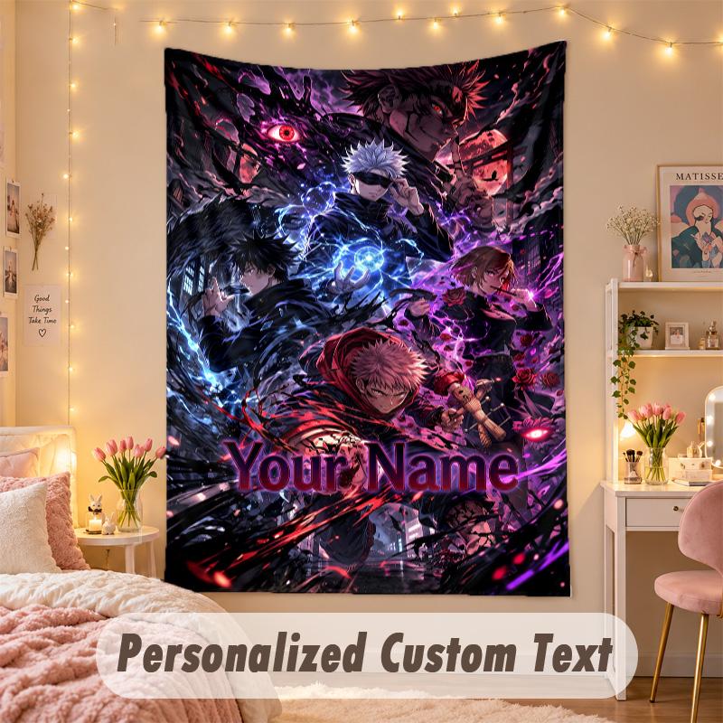 Custom Personalized Tapestry,Jujutsu Kaisen Print Custom Name Text Wall Art Hanging for Bedroom