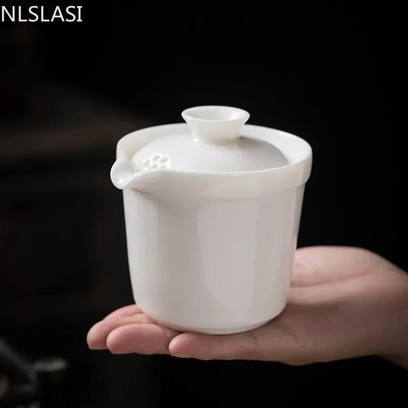NLSLASI Tetera de Porcelana Blanca Hecha a Mano China Blanco Marfil Tetera Cerámica Vajilla de Té Infusor de Té Filtro para Té Pu'er Oolong Hervidor