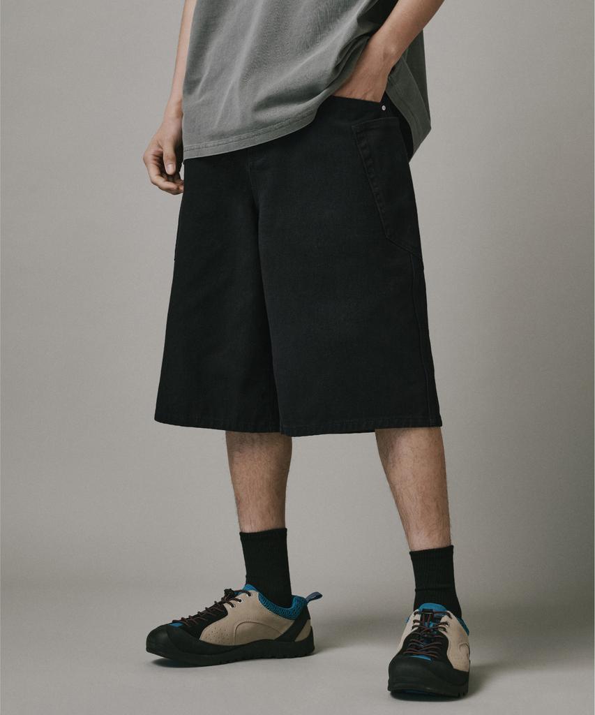 Beodeonteu Layered Cargo Twill Cotton Bermuda Shorts [Black]