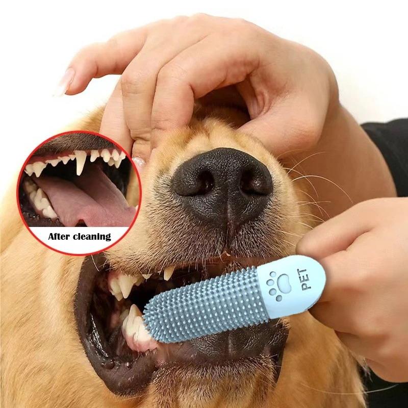 Soft Silicone Dog Toothbrush 360° Finger Toothbrush For Dogs Cats Durable Pet Finger Brush Tooth Cleaning Tool