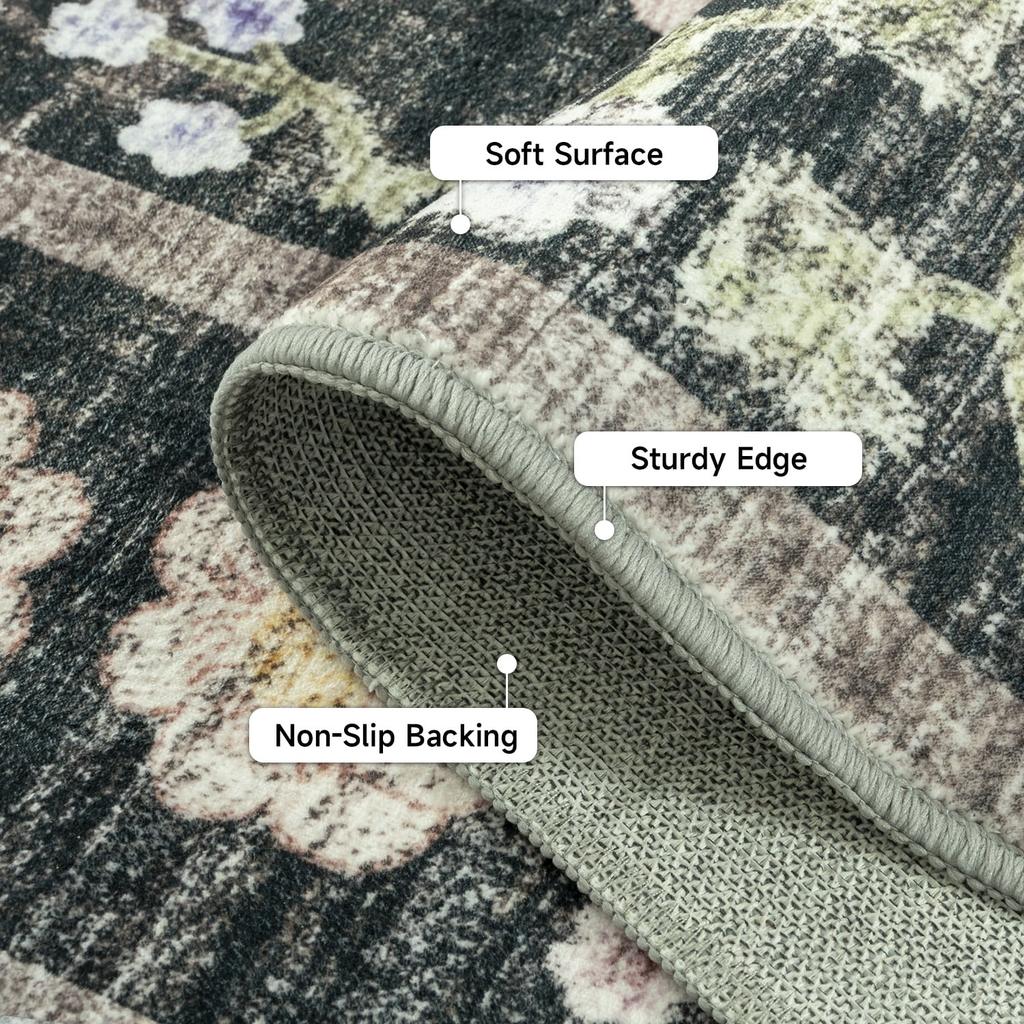 New Vintage Floral Rugs Soft Accent Area Rug Large Size Rugs Low-Pile Carpet for Living Room Bedroom Home Decor Floor Mat