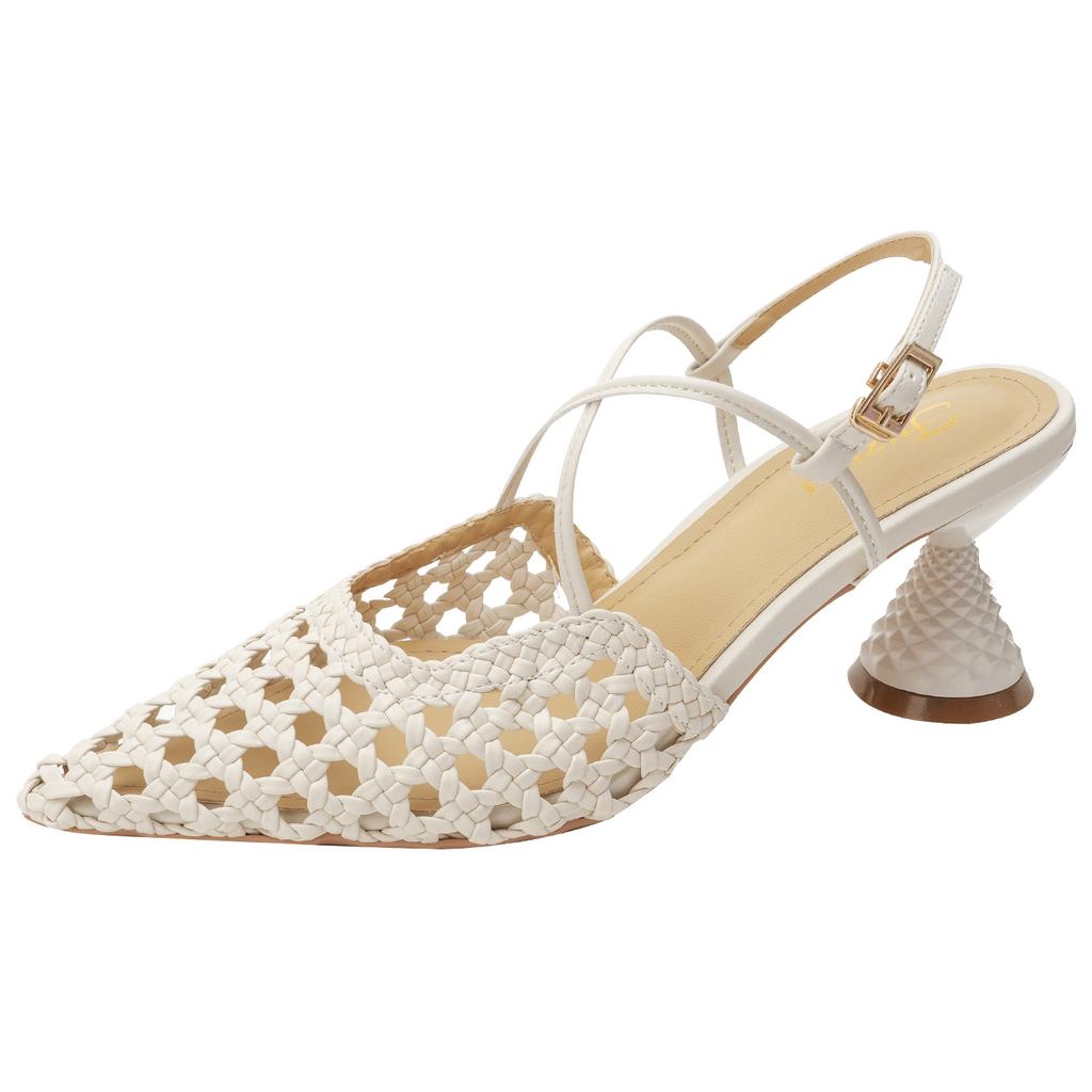 French Woven Bag Head Sandals Women's Summer 2025 New Pointed Cross Belt Hollow Fashion Versatile High Heels