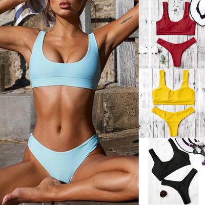 Mode Damen Sexy Farbe Push-Up Gepolstert Badeanzug Strandmode Zweiteilig Bikini