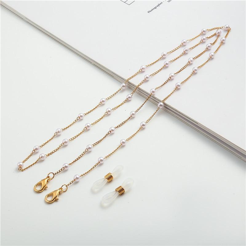 Thin Imitation Pearl Sunglasses Chain Straps Lanyards Gold Color Beads Chain Splicing Style Chain Glasses Hanging Rope Holder Cord Lanyard