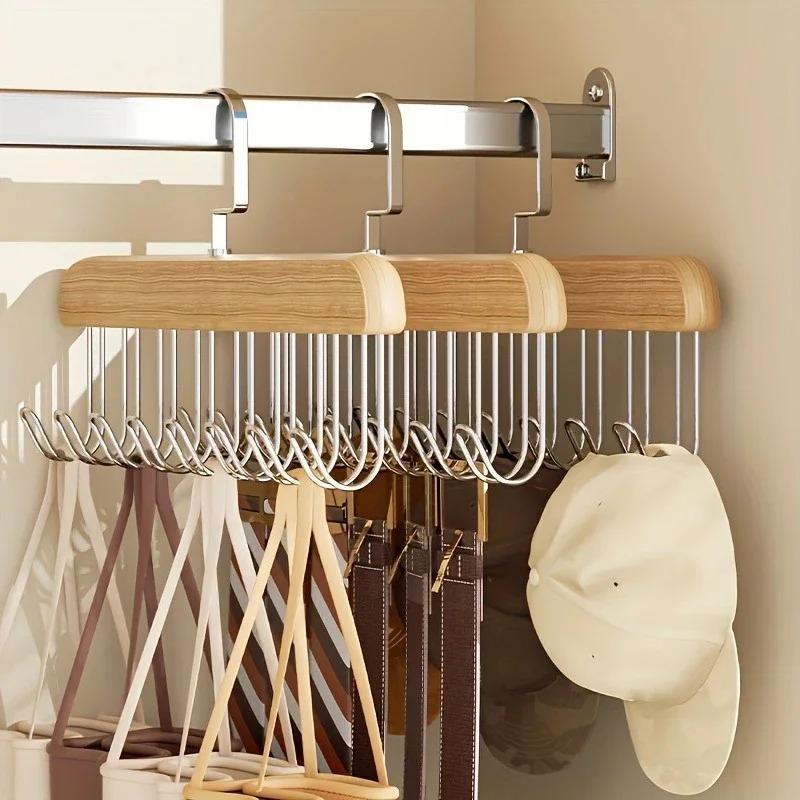 Wooden Multi-Hook Hanger Organizer - Space-Saving Storage Rack for Underwear Bras Vests