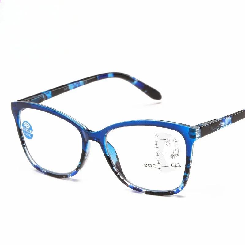 Women's Colorful Progressive Multifocal Presbyopia Glasses Fashion Anti Blue Light Reading Glasses Retro Style