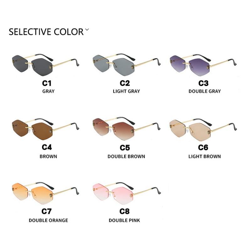 Women's sunglasses, men's and women's fashion snakehead rhombus sunglasses, frameless trimmed metal sunglasses