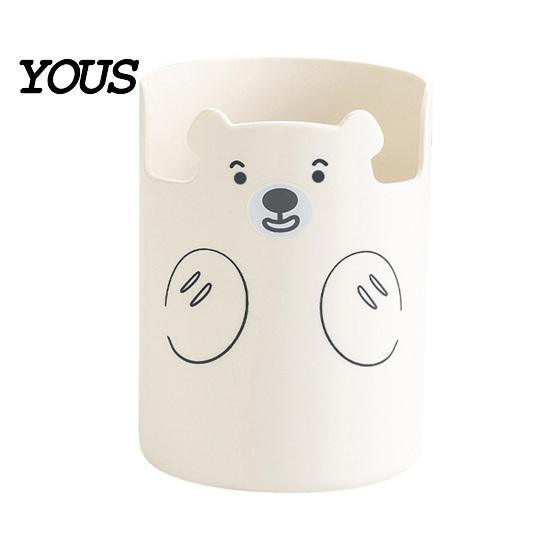 Macaron Colors Desk Organizer Cute Bear 2-in-1 Pen Holder & Phone Stand, Organizer, Large with Stand Capacity Storage for Pens Makeup Brushes Scissors