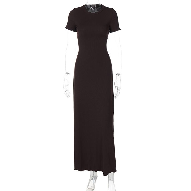 

Solid Color round Neck Short Sleeve Dress Solid Color round Neck Short Sleeves Dress Brown L