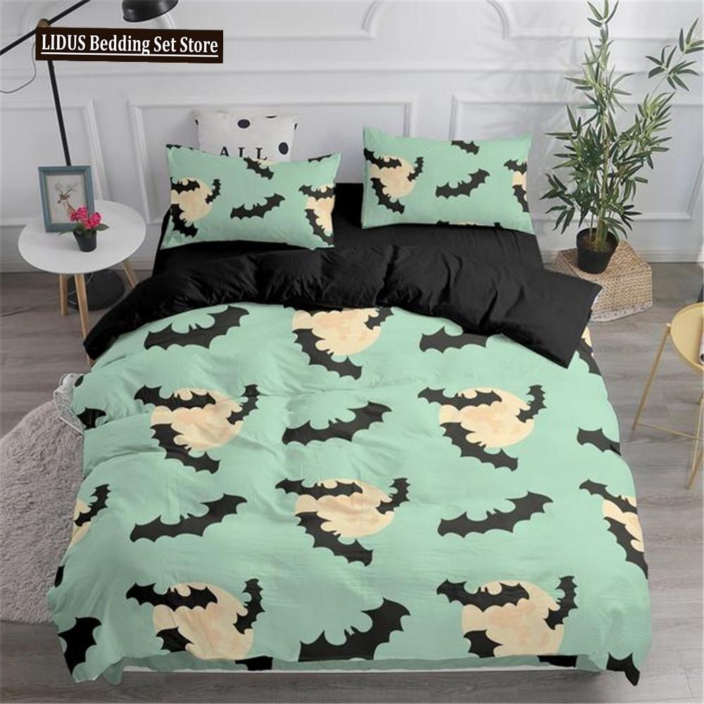 Halloween Duvet Cover Set Flying Vampire Bedding Set Bats Witchcraft Magic Polyester Comforter Cover King Size For Boys Girls
