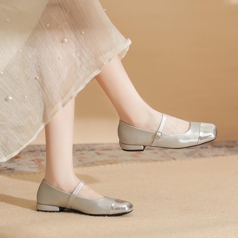 2306 Flat Shoes Women's Thick Heel New Color Matching Word with Mary Jane Shoes French Square Head Low Heel Light Mouth Single Shoes