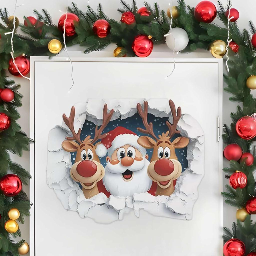 Christmas Wall Sticker Santa Claus Breaking Through The Wall Effect Wall Sticker for Christmas Removable for Home Ornaments