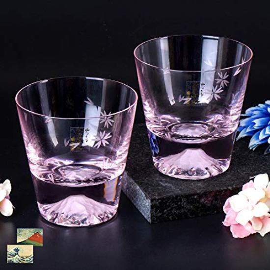 Glass Fuji Cherry Blossom Rock Glass Pair Set Cherry Blossom Cut Souvenir Grand Prix Edo Cut Whiskey Rock 60th MADE IN Souvenir Grand Prix Comes in a