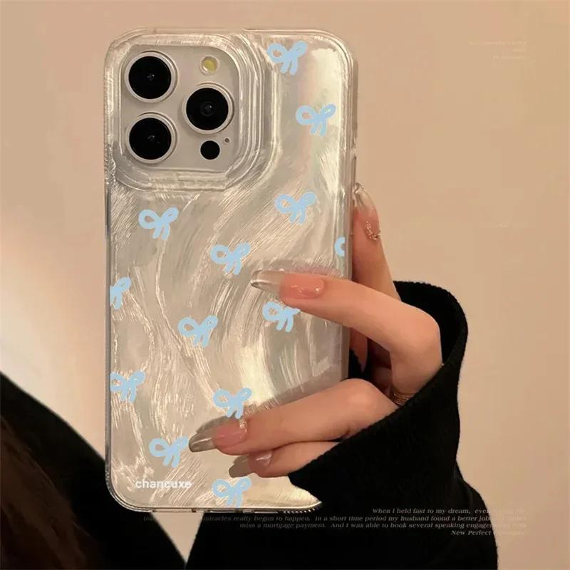 Ins Korean Mini Bow Knot Phone Case For IPhone 17 16 15 12 13 14 16 Pro Max Plus 16 Pro IPhone16 Clear Shockproof Cover Funda