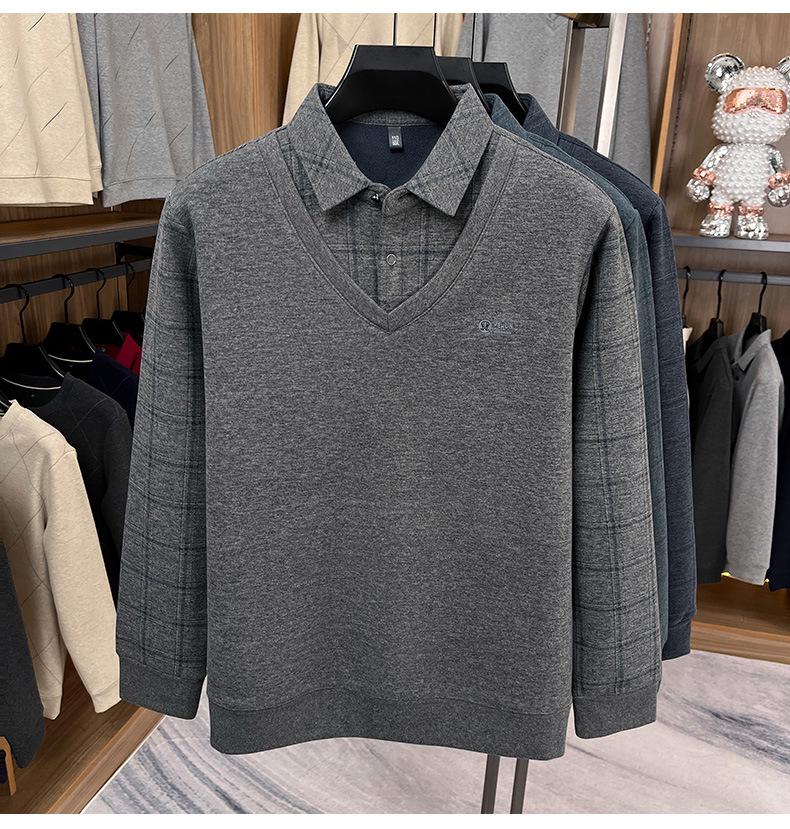 Dicker Samt-Strick-Pullover mit Revers für Männer mittleren Alters und ältere Männer - Stilvoller Zwei-in-Eins Winterpullover