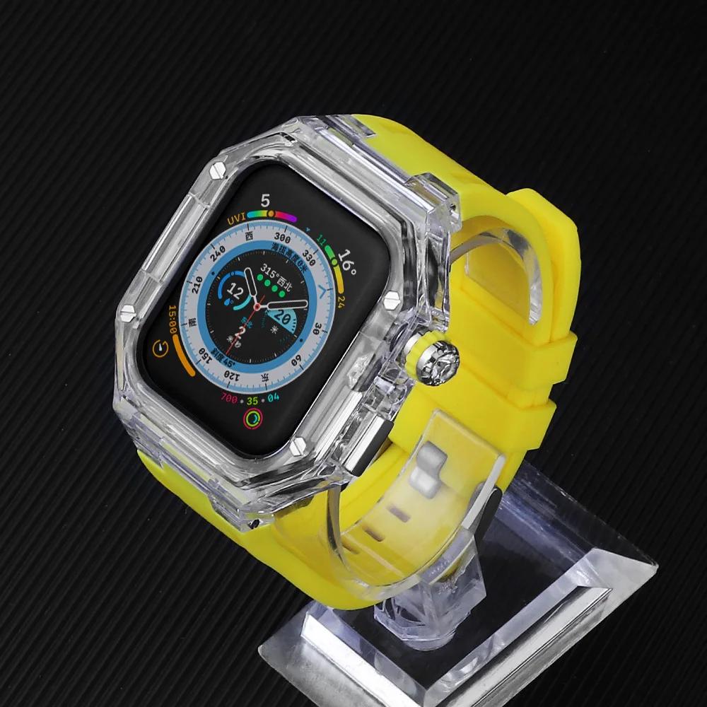 Silicone Strap+ Transparent Case for Apple Watch ultra2 49mm 44mm 45mm Sport Band Bezel for iwatch series 9 8 7 SE 6 5 4 Mod Kit