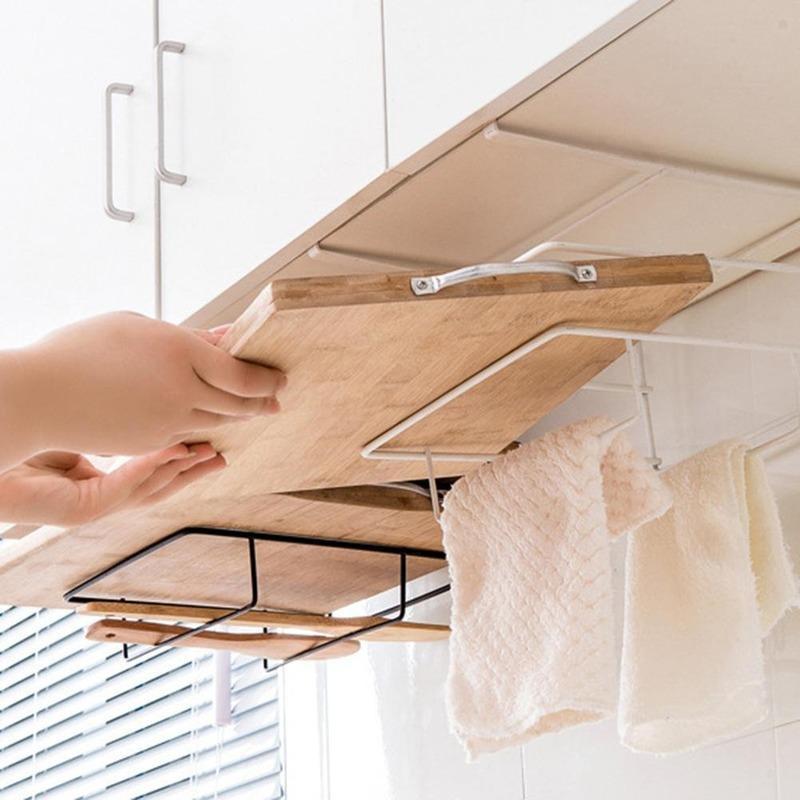 Stainless Steel Double Layer Cabinet Shelf Towel Holder Stand Chopping Board Storage Rack Wall Shelves Hanger