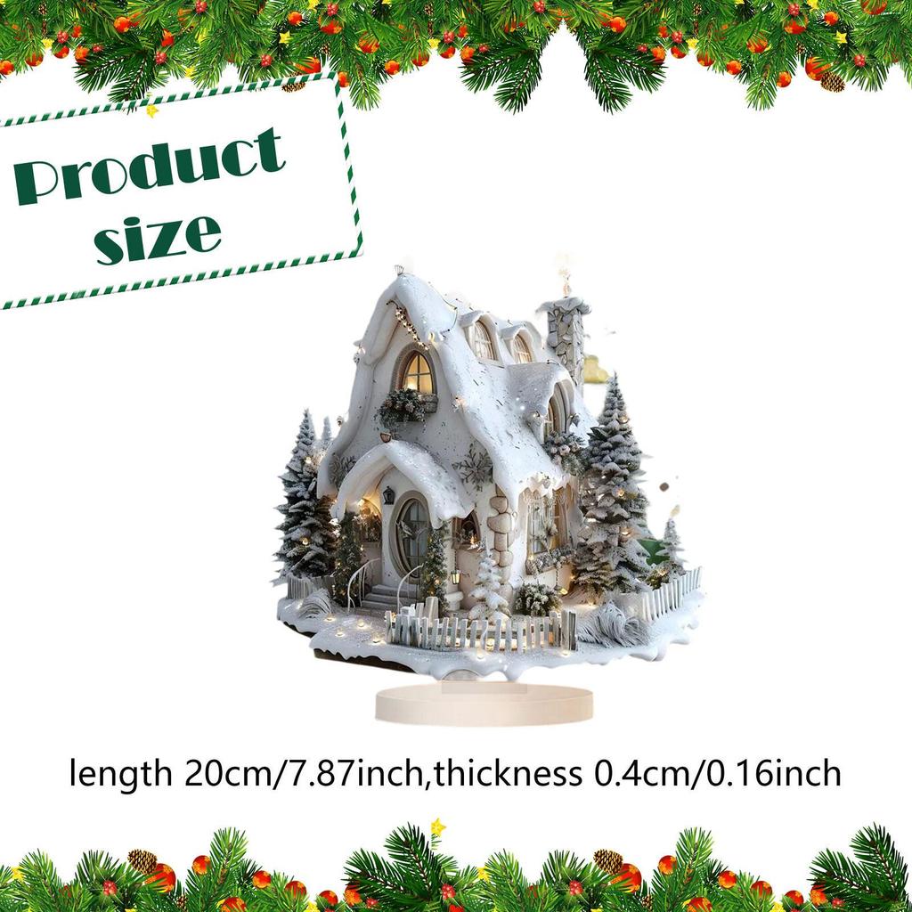 Christmas Decorations 2D Acrylic Sign Desk Display Snow Scene House Desktop Decoration for Holiday