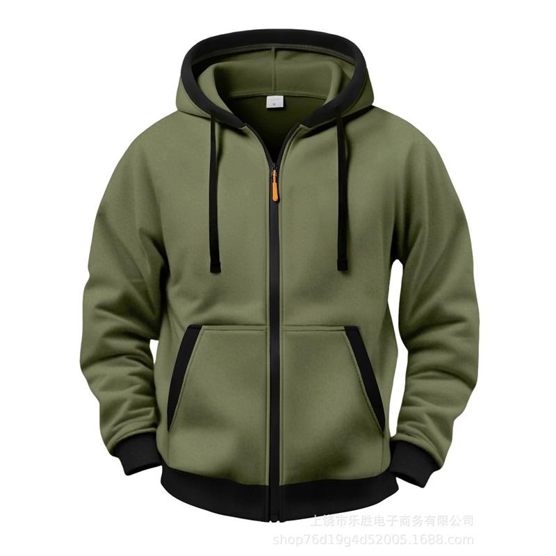 

Men s Full Zip Hoodie Fleece Lined Contrast Trim Sweatshirt L армия зеленый