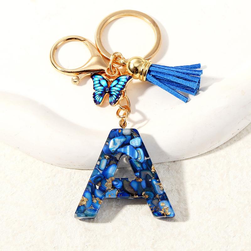1Pcs 26 Initials Alphabet Stone A To Z Letter Keychain Car Keyring Butterfly Tassel Pendant Blue Glazed Women Jewelry GIfts