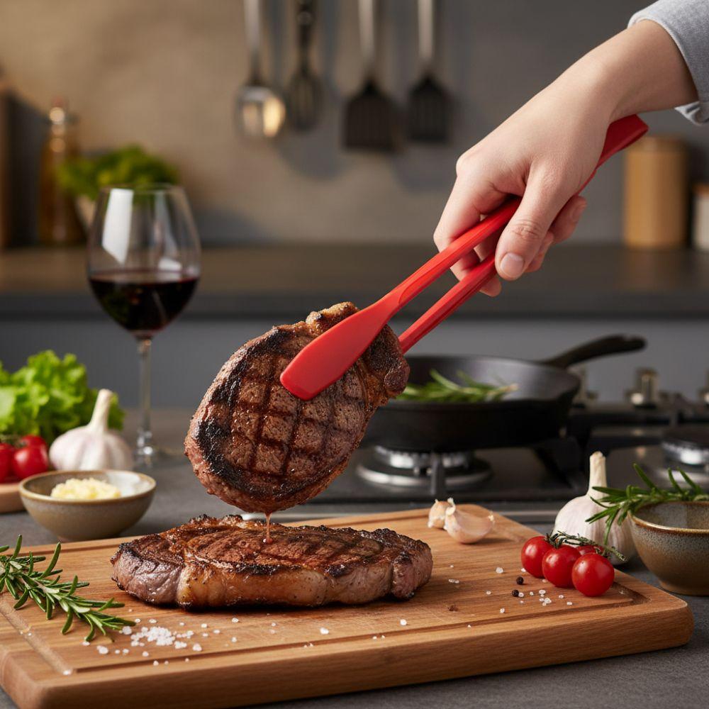 Anti-Slip Steak Tongs Heat Resistant Salad Tongs Meat Turner Kitchen Food Clip BBQ Grilling