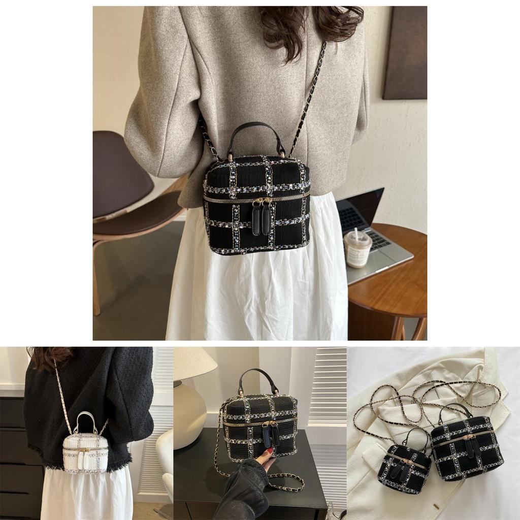 Black And White Pu Street Fashion Bucket Bag For Women With Chain Strap 2023 New Style