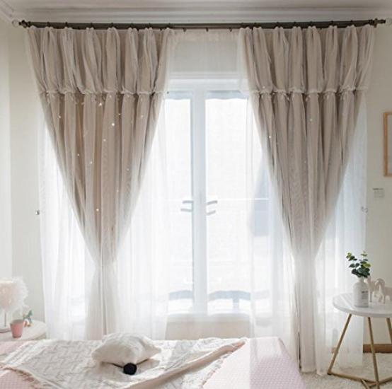 

Kouso Стильные шторы с ажурным звездным узором, затемняющие, стильные, декоративные, со звездами, для гостиной, УФ-защита, комплект из 2 штук, ширина 100 см х высота 178 см, 2 панели! Шторы, Дизайн, белый