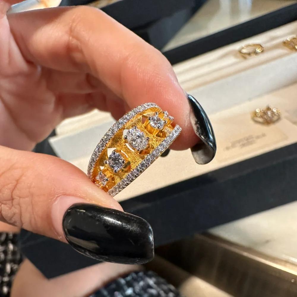 

Luxury Vintage Italian Baroque Open Ring Diamond Floral Design Florence Bubble Ring for Women Fashion Jewelry adjustable