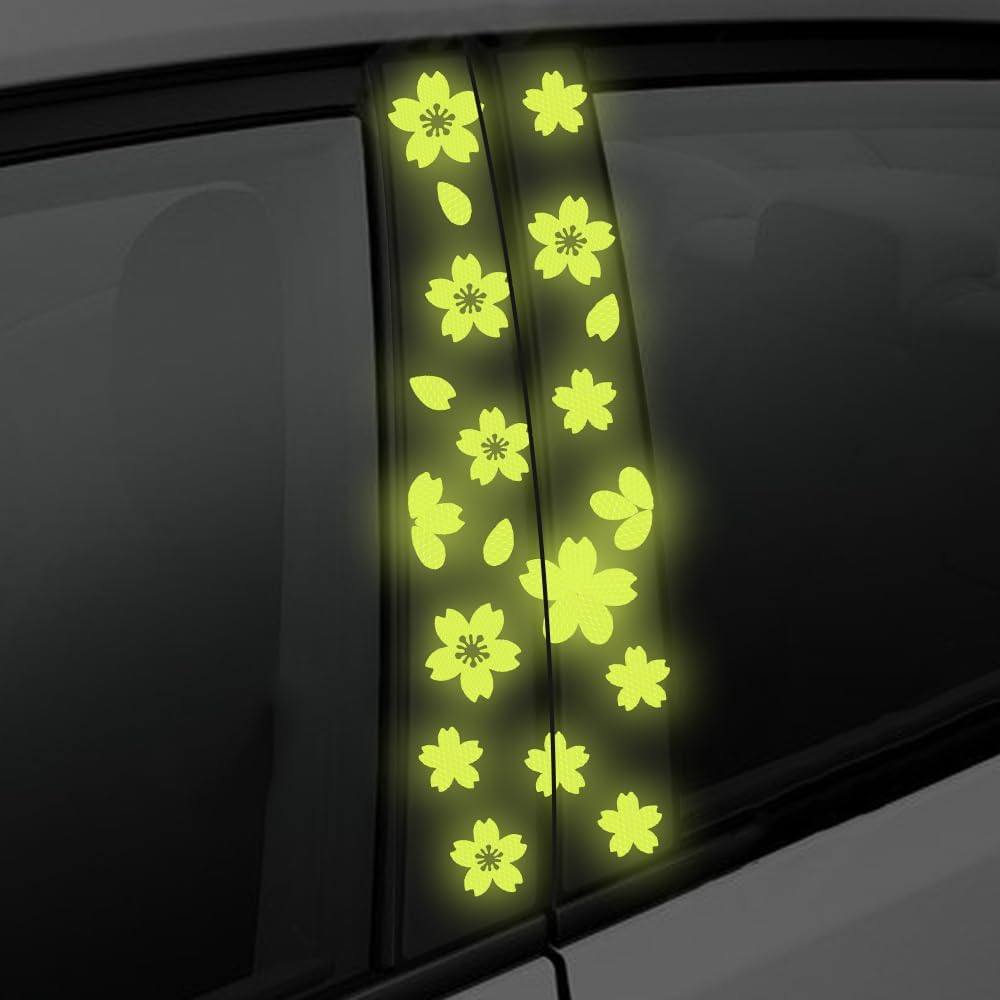 High Intensity Reflective Flower Car B-Pillar Sticker Self-Adhesive Cherry Blossom Center Pillar Decal Waterproof Vinyl Decal DIY Car Window Bumper