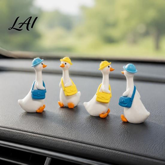 Holiday Decorations for Home 4Pcs Mini Goose Figurines Miniature Geese Statues with Hat & Bag Tiny Resin Animal Cute Room Decor Micro Landscape