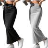Women Fall Winter Skirt High Waist Knitted Elastic Thick Warm Ankle Length Striped Slim Fit Soft Sheath Lady Maxi Skirt